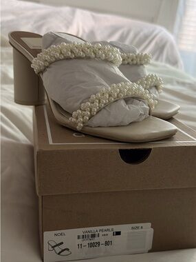 Dolce Vita Vanilla Pearl-Embellished Open-Toe Mules - Vanilla